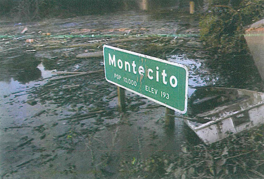 Montecito population sign after the 2018 flood